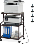 Lauren&Harold 34'' Printer Stand with Power Outlets & USB Ports, 3-Tier Adjustable Rolling Cart, Heavy Duty 150LBS Storage Table with Wheels for Office, Kitchen, Living Room, Bronze