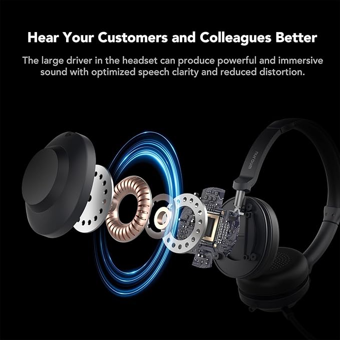 NUROUM HP21 USB Headset with Microphone for PC, AI Noise Cancelling Mic for Work, Wired Headset for Call Center/Office, Mute Button, USB-A/Type-C for Computer/Laptop/Desktop, Compatible w/Zoom/Teams