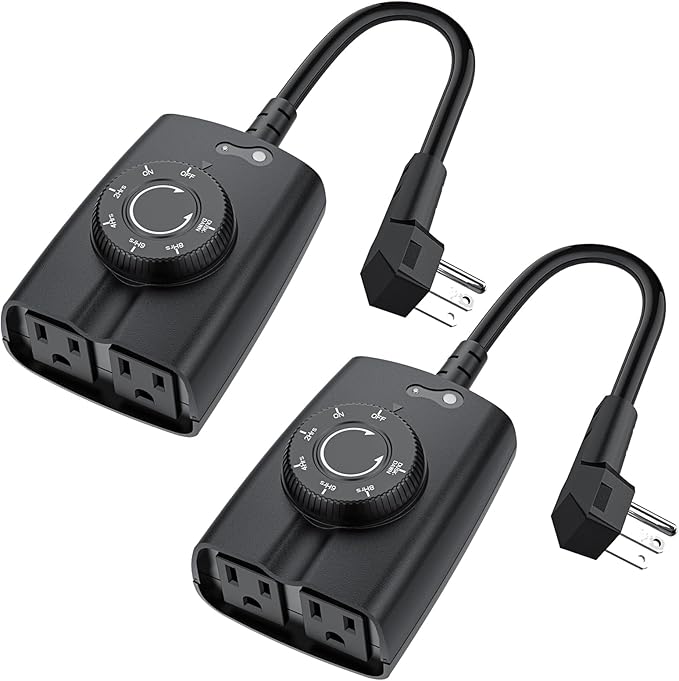 G-Homa Outdoor Timer, Dusk to Dawn Timer, Outdoor Light Timers Waterproof, 2 Grounded Outlets Timers for Christmas Lights, 15A 1/2HP, CSA Listed, Light Sensor Timer 2Pack, Black, OT1004D