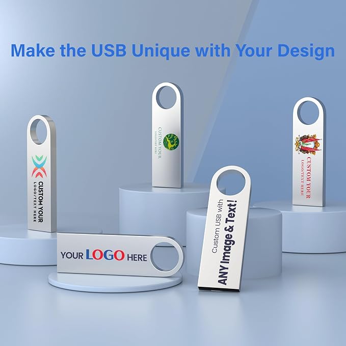 Customizable Flash Drives 64GB, Wooolken Personalized USB 2.0 Thumb Drives 10/20/50/100 Pack, Logo Pendrive Custom Memory Stick USB Engraved Logo (Metal)