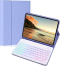 Keyboard Case for Galaxy Tab S10 Lite/ S10 FE/ S9 FE/S9/S8/S7, Slim Lightweight 7 Color Rainbow Backlight Detachable Magnetic Keyboard Cover with S Pen Holder, Purple