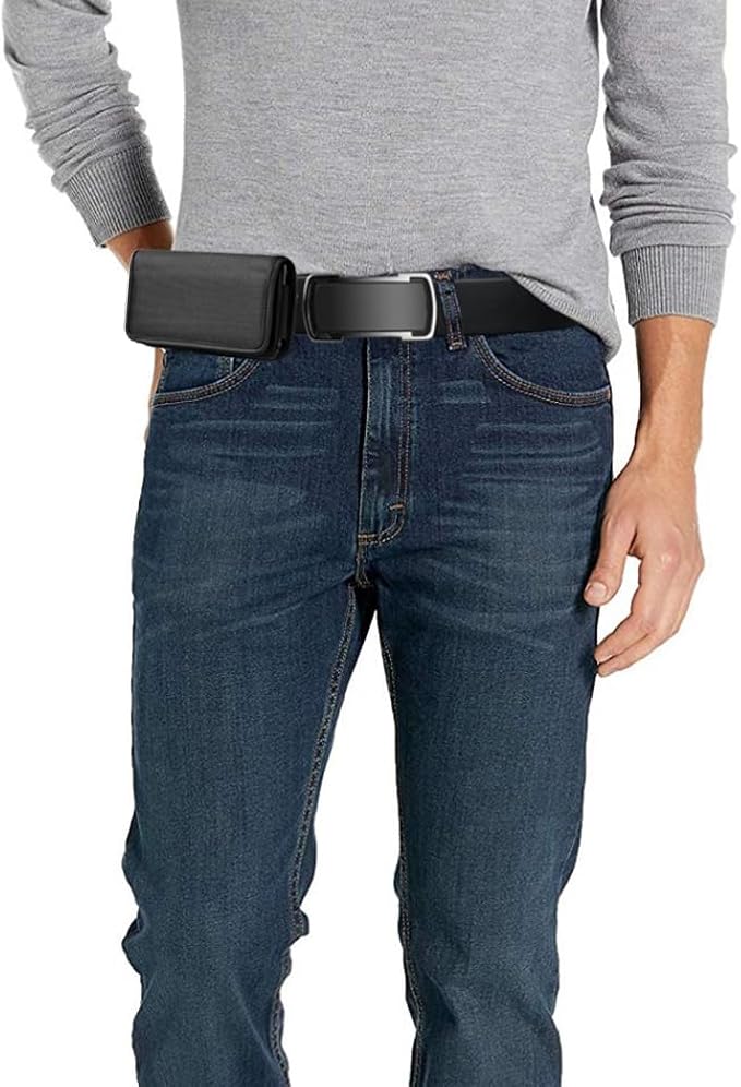 Nylon Cellphone Holster for Samsung Galaxy A32 A33 A53 A54, S22+, S23 FE, iPhone 11 Pro Max, XS Max, TCL ION X ION V - Horizontal Case Canvas Waist Carrying Pouch with Belt Clip/Loops, Black