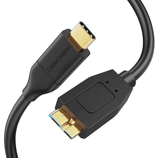 CableCreation 2FT USB C to Micro B Cable,10Gbps Speed External Hard Drive Braided,USB 3.1 Type C to Micro B Work for iPhone 15/16,Seagate WD Westgate My Passport,MacBook Pro/Air, iPad/Tablet,Black