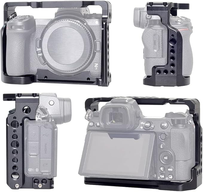 Z5 Z6 Z7 Cage, Hersmay Camera Cage with Top Handle for Nikon Z5/ Z6/ Z7/ Z6II/ Z7II Mirrorless Camera with Cold Shoe,ARRI Handle Locating Holes,Multiple 1/4" 3/8" Screw Holes