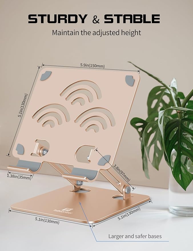 Tablet Stand, Adjustable Tablet Holder for Desk, Premium Aluminum Portable Holder for iPads, Kindle, Switch, and Smartphones, Fits 4-12" Devices Gold, Pro Size