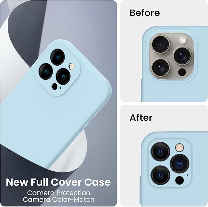 FireNova Designed for iPhone 15 Pro Case, Silicone Upgraded [Camera Protection] Phone Case with [2 Screen Protectors], Soft Anti-Scratch Microfiber Lining Inside, 6.1 inch, Sky Blue