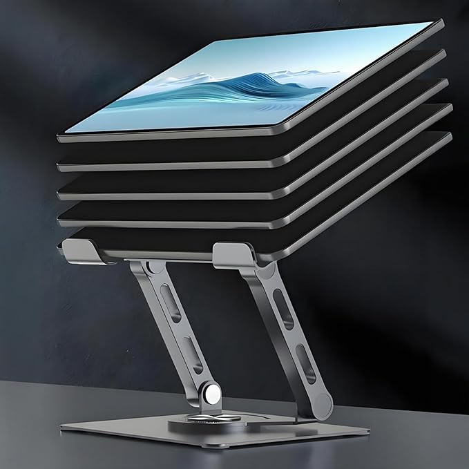 GuaziV 360° Rotating Tablet Stand - Adjustable iPad Tablet Holder for Desk, Foldable iPad Swivel Stand for Home & Office (Argent Silver)