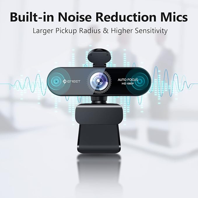 1080P Webcam with Microphone, eMeet Nova AutoFocus HD Webcam, 96°View Web Camera w/ 2 De-Noise Mics for Laptop/Desktop, Plug & Play USB Streaming Computer Camera for Conference/Calling/Teaching/Gaming
