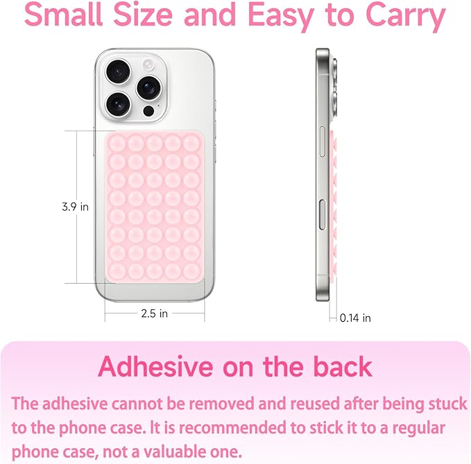 Silicone Suction Phone Case Mount, Non Slip Suction Cup Phone Mount, Phone Accessories Holder for Selfies and Videos, Silicon Adhesive Phone Stand Sticky for Cell Phone Light Pink