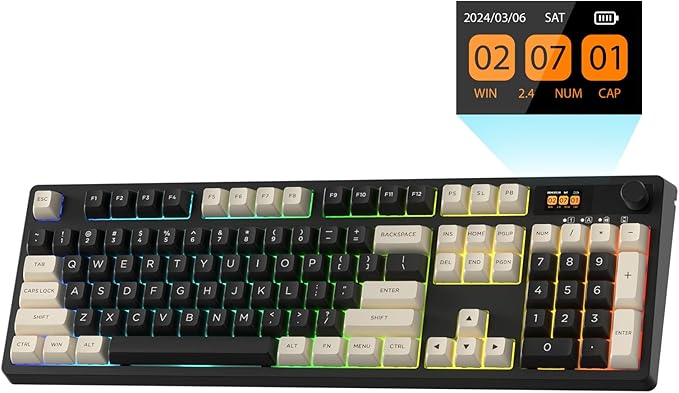 LTC Nimbleback NB1041 PRO Wireless Mechanical Keyboard w/Display Screen & Knob, 2.4Ghz/ BT/USB-C Wired RGB 104 Keys Creamy Keyboard, 3-Layer Foam, Hot Swappable PCB, Software Support, Red Switch