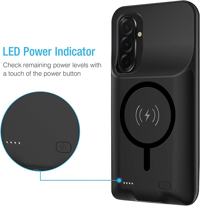 Battery Case for Galaxy A36/A56,Enhanced 10000mAh Portable Protective Wireless Charging Case Support Carplay Compatible with Galaxy A36/A56(6.7 inches),Rechargeable Extended Battery Charger Case-Black