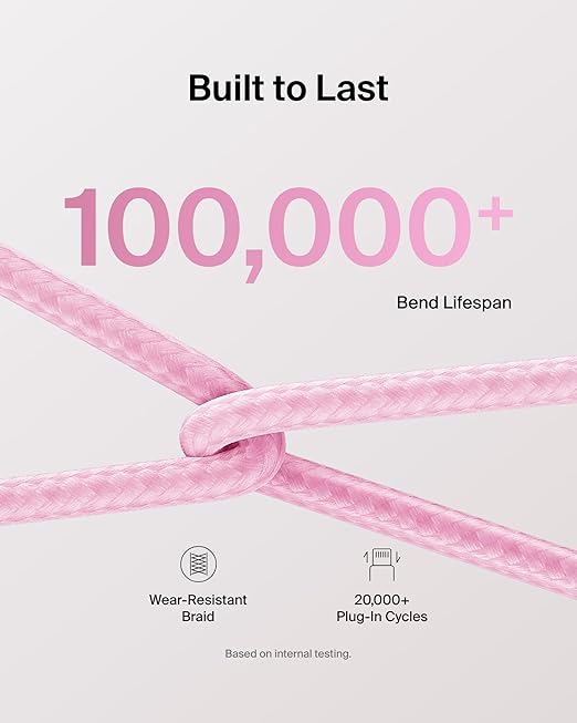 Belkin USB C to USB C Cable 2-Pack, 9.9ft, 60W - Type C Charger, iPhone Charger Cord, Soft, Braided, Flexible for iPhone 16, Galaxy S25, Pixel 9, Airpods, iPad Pro & More, Travel Essentials - Pink