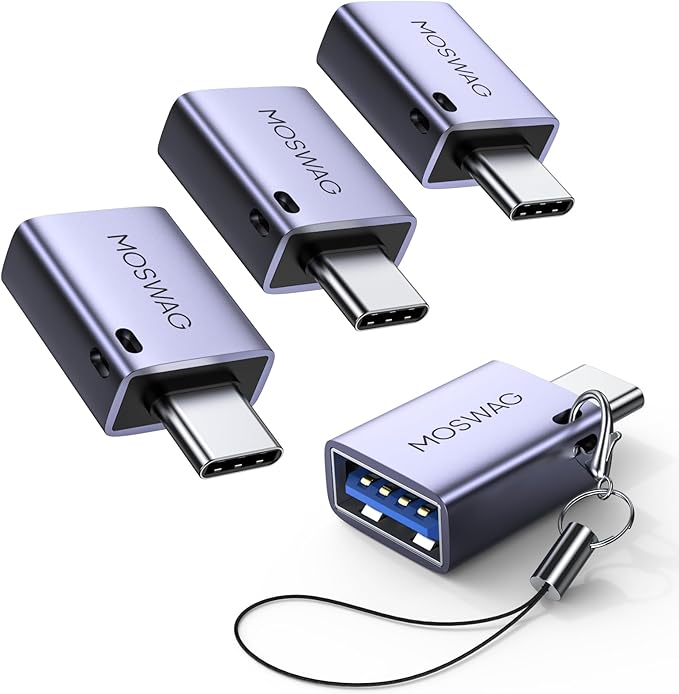 MOSWAG USB C to USB Adapter 4 Pack, USBC Male to USB 3.0 Female MacBook Pro Air Adapter, Type C Thunderbolt 3 OTG Converter for MacBook,Chromebook, Surface,Samsung Galaxy S24 S23, iPhone 15 16