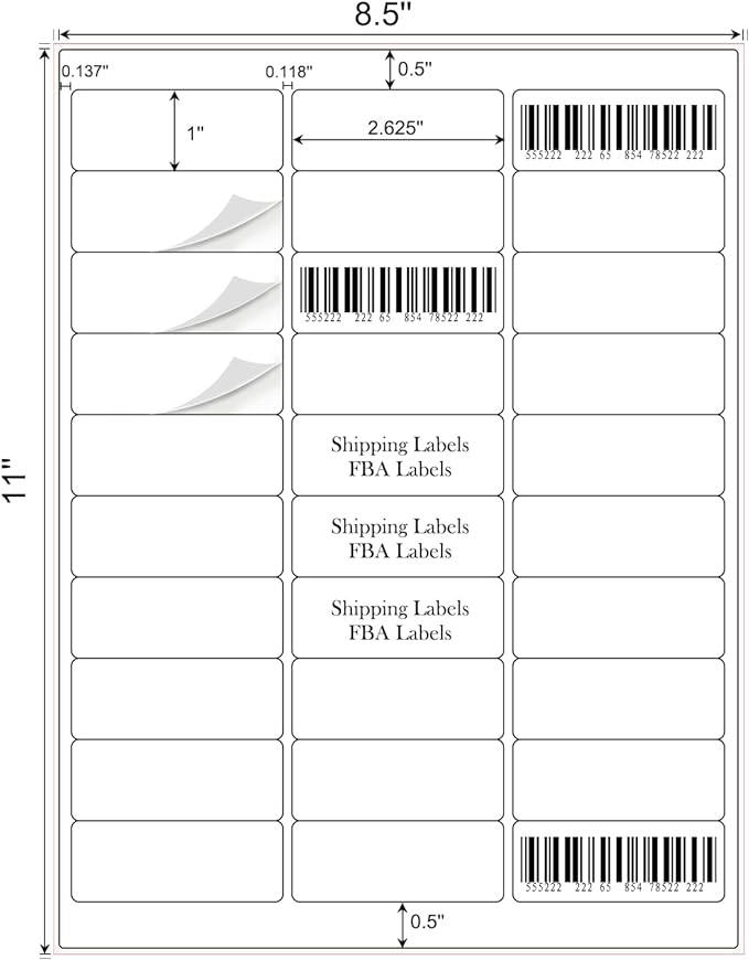 1" x 2-5/8" Address Labels 900 Labels Sticker Paper for Laser/Ink Jet Printer mailing Labels 8.5"×11" White 30 per Sheet