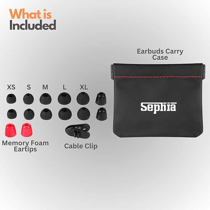 Sephia SP3060VC Wired Earbuds with Microphone, Deep Bass in-Ear Headphones with Noise Isolation, 10mm Drivers, Tangle-Free Cable, 3.5mm Jack