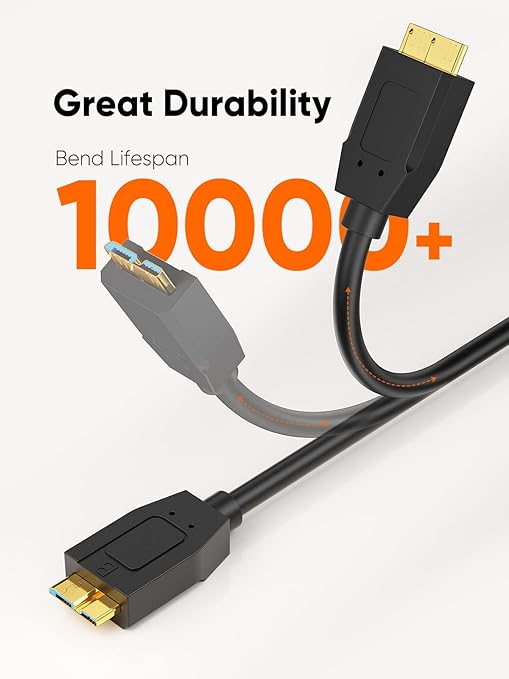 CableCreation 1FT USB C to Micro B Cable,10Gbps Speed External Hard Drive Braided,USB 3.1 Type C to Micro B Work for iPhone 15,16,Seagate WD Westgate My Passport,MacBook Pro/Air, iPad/Tablet,Black