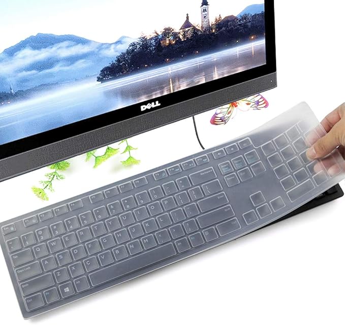 Keyboard Cover for Dell KB216 KB216b KB216t KB216d KB216p Wired & KM636 & Dell Optiplex 5250 3050 3240 5460 7450 7050 & Dell Inspiron AIO 3475/3670/3477 All-in one Desktop Keyboard Protector -Clear