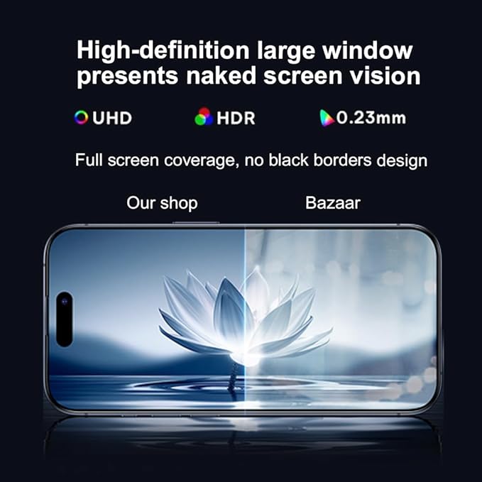 OneFish Screen Protector for Iphone 15, HD Clarity Tempered Glass Film 9H+ Hardness with Hassle-Free Installation Frame, Dust-Free Bubble-Free Anti-Fingerprint, 2Pack