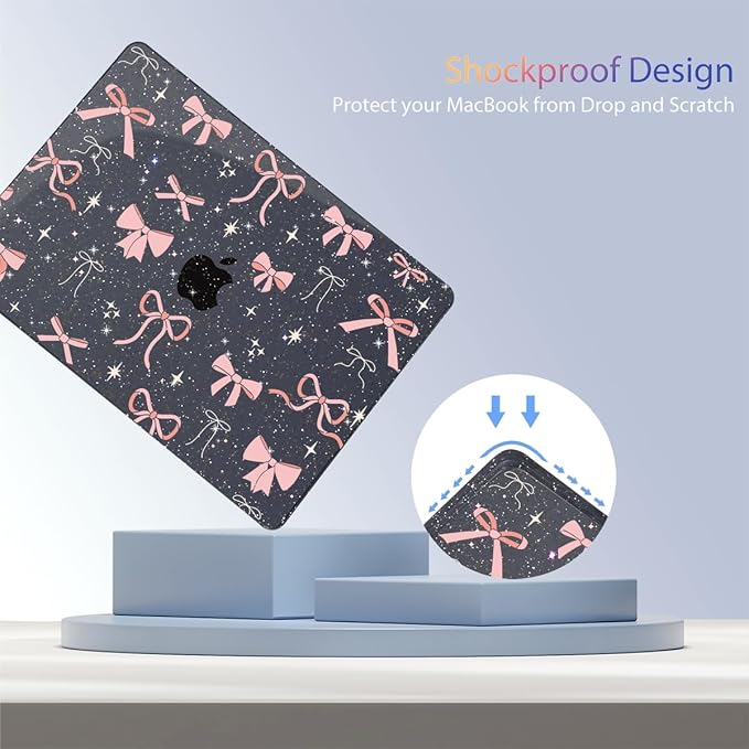 Teryeefi for MacBook Air 13.6 inch Case M4 M3 M2 2024-2022 Release Model A3240 A3113 A2681, Protective Plastic Hard Shell Case Cover for MacBook Air M2 M3 M4 Chip 13 inch, Pink Ribbon Bow-105