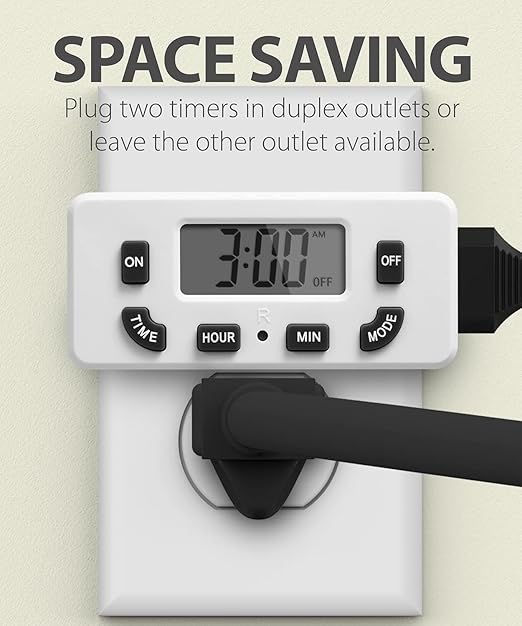 Fosmon Digital Timer for Electrical Outlets, Indoor 24 Hour Light Timer Programmable, Mini Plug in Outlet for Lamps, Fans, Grow Lights, 2 On/Off Programs, 15A/1875W, ETL Listed