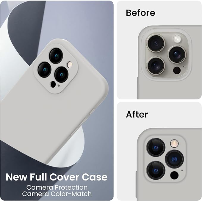FireNova Designed for iPhone 15 Pro Case, Silicone Upgraded [Camera Protection] Phone Case with [2 Screen Protectors], Soft Anti-Scratch Microfiber Lining Inside, 6.1 inch, Natural Titanium