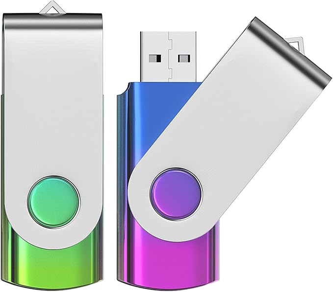 ABLAZE 2GB Flash Drive 2 Pack, USB 2.0 Thumb Drives with Lanyards Swivel USB Memory Stick 2GB（Green and Purple