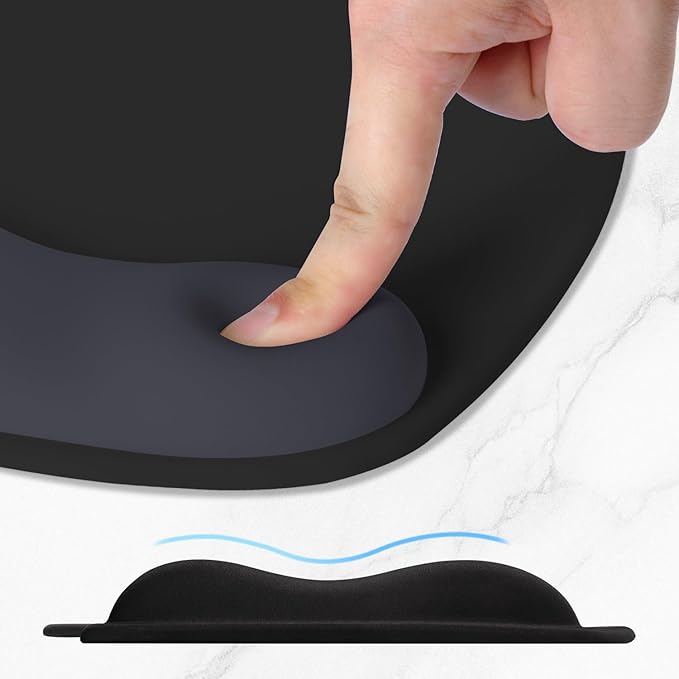 ITNRSIIET Ergonomic Mouse Pad, Cushioned Gel Wrist Rest, Non-Slip Base, Smooth Surface, Compatible with All Mice for Office & Gaming, Desk Accessory, 9.5 x 8.2 inch, Black Gray Gradient