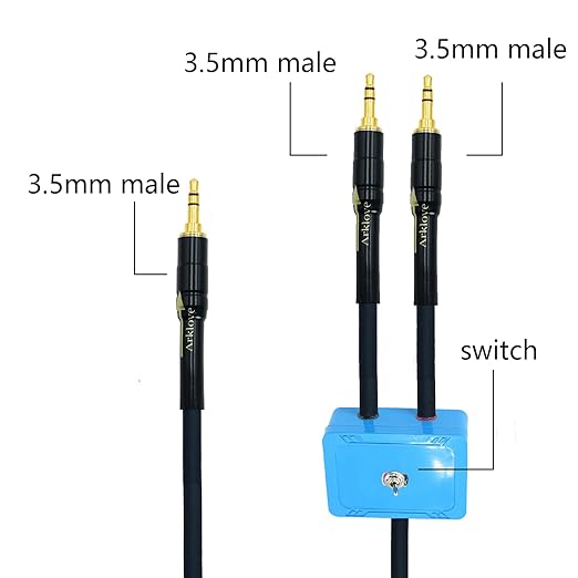 10ft Sound Channel swicher 1/8" aux Input 3.5mm Female to 2X 3.5 Output Switch Selector 2 in 1 Out R/L Stereo Audio 1 in 2 Out Stereo Audio Splitter with Phone pc Player Switching