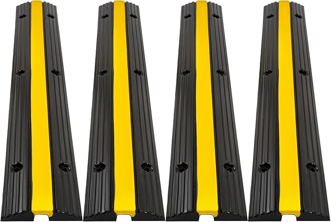 CXRCY Cable Protector Ramp 4 Pack of 1-Channel Rubber Hose Ramp, 22046Lbs Capacity Heavy Duty Speed Bumps Hose Cord Protector Ramps for Driveway&Outdoor/Wire/Hose/Pipe Hider