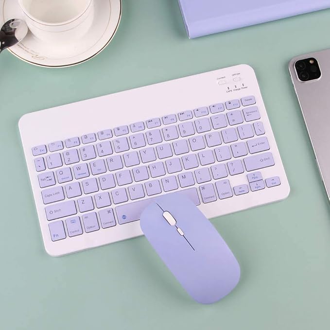 AnMengXinLing Keyboard Case for iPad Air 11 inch (M3 2025/M2 2024) with Mouse, Case for iPad Air 5th/4th Gen with Keyboard Cover with Pencil Holder, Purple