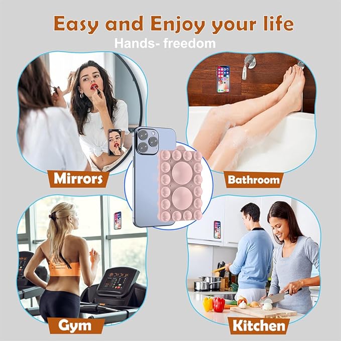 Silicone Suction Phone Holder Mount,Silicon Adhesive Phone Accessory for iPhone and Android, Hands-Free Mirror Shower Phone Holder,TikTok Videos and Selfies (Light Pink 2Pack, Double Sided)