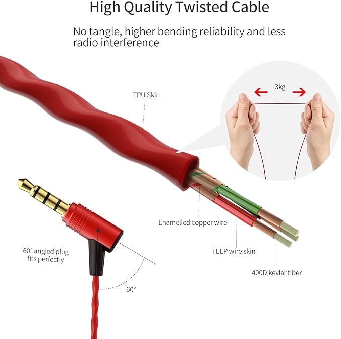 SoundMAGIC E80C Wired Earbuds with Microphone HiFi Stereo Audiophile Earphones Noise Isolating in Ear Headphones Comfortable Fit Super Bass Black Red