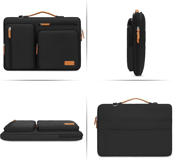 MOSISO 360 Protective Laptop Shoulder Bag,15-15.6 inch Computer Bags Compatible with MacBook Pro 16 inch, HP, Dell, Lenovo, Asus Notebook,Side Open Messenger Bag with 4 Zipper Pockets, Black