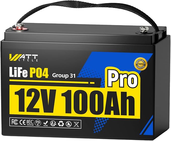 12V 100Ah LiFePO4 Lithium Battery, BCI Group 31,Deep Cycle Up to 15000 Cycles, 110A BMS, Low Temperature Protection, 10 Years Lifespan, Perfect for RV/Home Energy Storage