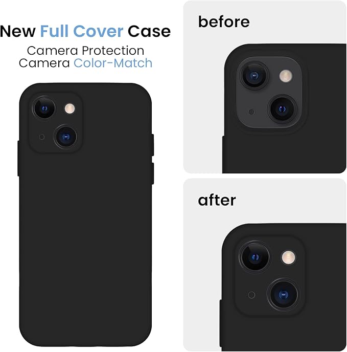FireNova Designed for iPhone 13 Case, Silicone Upgraded [Camera Protection] Phone Case with [2 Screen Protectors], Soft Anti-Scratch Microfiber Lining Inside, 6.1 inch, Black