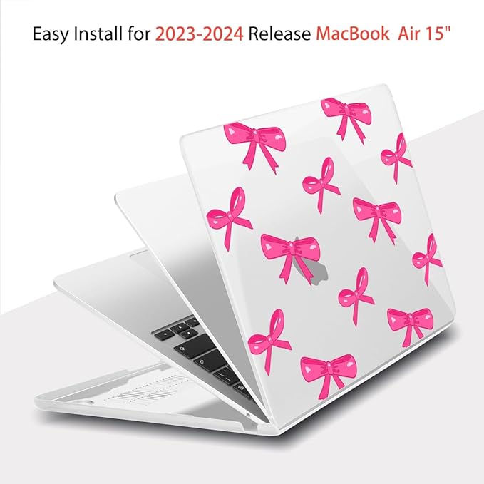 Teryeefi Designed Case for MacBook Air 15 Inch M4 A3241/M3 A3114 /M2 A2941 2023 2024 2025 Released, Printed Plastic Hard Shell Cover with Keyboard Skin & Type C Adapter, Bows-A