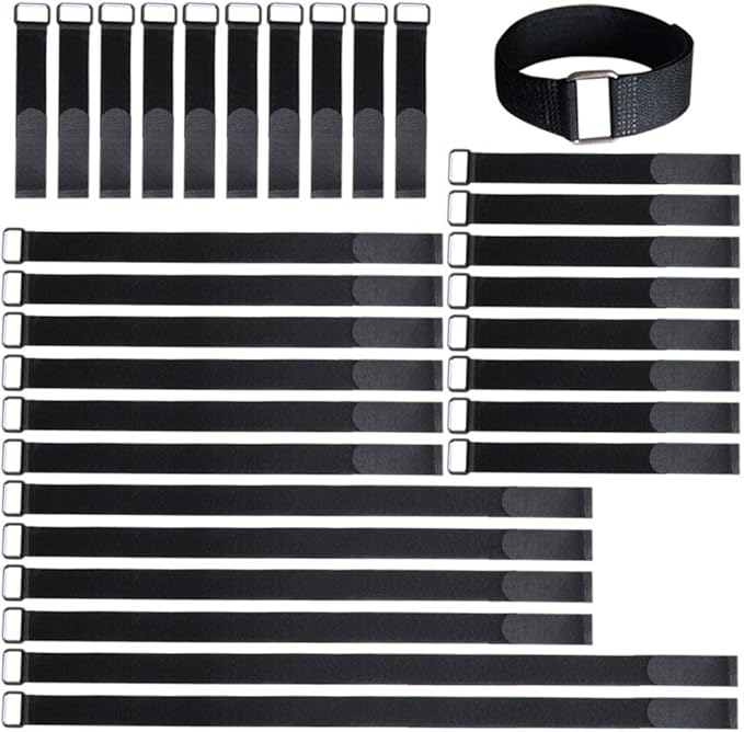 8"12"18"24"30" Hook and Loop Fastening Cable Strap - 30 Pack Reusable Nylon Extend Securing Strap - Adjustable Cinch Strap with Buckle