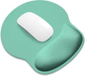 ITNRSIIET Ergonomic Mouse Pad with Wider Memory Foam Wrist Rest +17%, Curved Cushion Reduces Pressure 20%, Pain Relief, Non-Slip, Smooth, Cute Color Desk Accessory, 9.85 x 9 inch, Mint Green