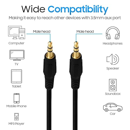 Cmple 3.5mm Aux Male to Male Stereo Audio Cable Auxiliary Headphones Cord MP3 PC - 50 Feet, Black