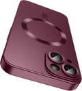 Magnetic for iPhone 13 Case [Compatible with MagSafe][Built-in Camera Lens Protector] Slim Soft Silicone Bumper Shockproof Metallic Luster Phone Case (Burgundy)