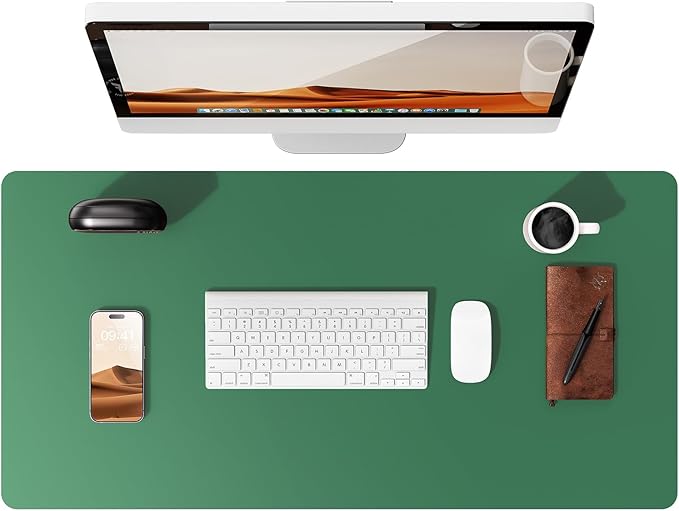 YSAGi Leather Desk Pad Protector, Office Desk Mat, Large Mouse Pad, Non-Slip PU Leather Desk Blotter, Laptop Desk Pad, Waterproof Desk Writing Pad for Office and Home (Jade Green, 31.5" x 15.8")
