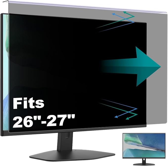 Hanging Computer Privacy Screen Protector Shield Compatible for 26/27 Inch Widescreen Desktop Monitor -Anti Glare & Blue Light Filter-Hanging Design for Easy On/Off