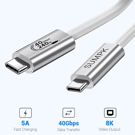 1 FT Short USB4 Cable 2 Packs, 240W USB C to USB C 40gbps Fast Charging, 8K Video Monitor Cord Compatible for Thunderbolt 4, Thunderbolt 3 and USB4 Devices