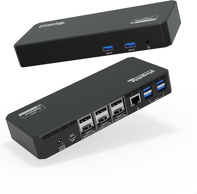 Plugable 12-in-1 USB C Triple Monitor Docking Station, Triple 4K Displays with 3X HDMI or 3X DisplayPort, Compatible with Mac, Windows, Thunderbolt, USB4, USB-C (100W PD, 6X USB Ports, Ethernet)