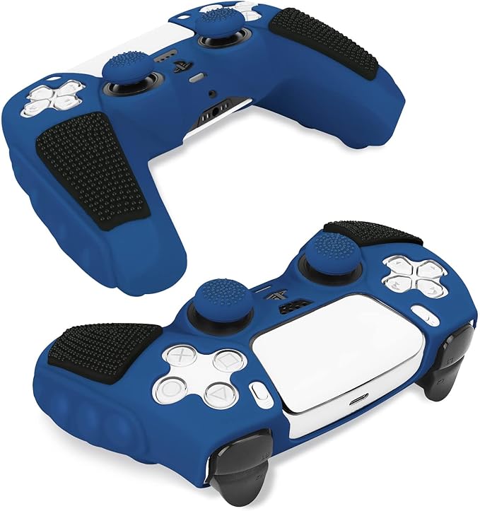 SIKEMAY Anti-Slip PS5 Controller Skin, Soft Thicken Non-Slip Studded Silicone Gel Grip Protective Cover Case for PlayStation 5 Controller Grip, 2 Pack with 8 x Thumb Grip Caps