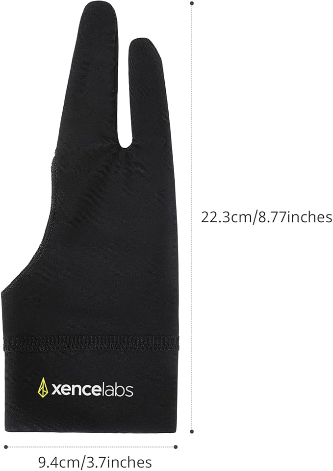 XENCELABS Drawing Glove, Breathable Artist Glove for Drawing Tablet, Two Fingers for Left Right Hand Black Size L