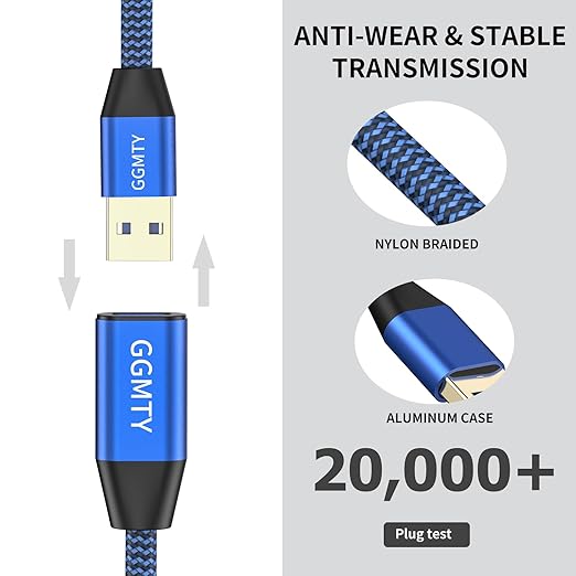USB 3.0 Extension Cable 20ft,Type A Male to Female Extension Cord Durable Braided Material High Data Transfer Compatible with USB Keyboard,Mouse,Flash Drive, Hard Drive,Printer