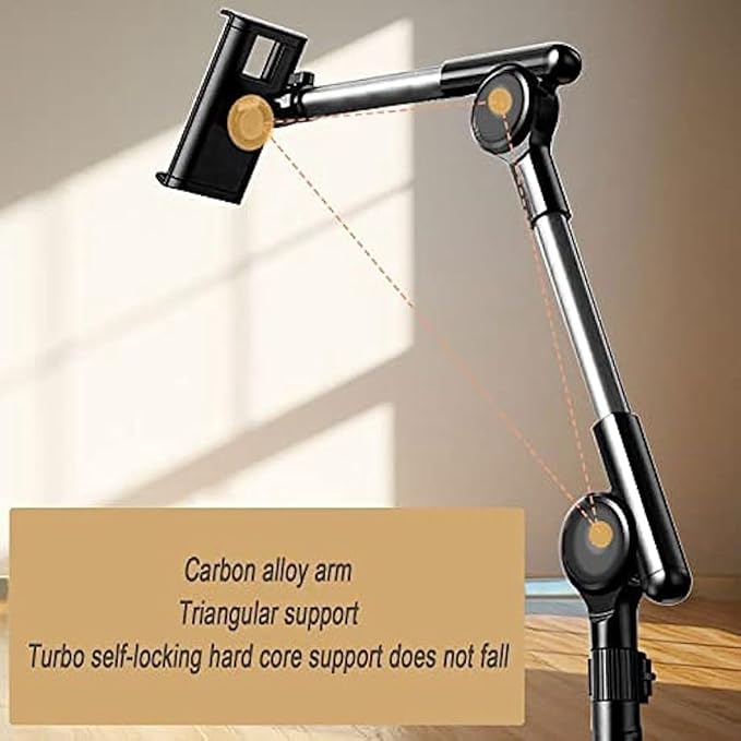 Tablet Floor Stand Holder, 360 Degree Rotating with Height Adjustable Stand Compatible with 4.7"-13" Phone/Tablet, Kindle, 63" Phone Stand, Aluminum Alloy, for Bed,Sofa,Desk.Black