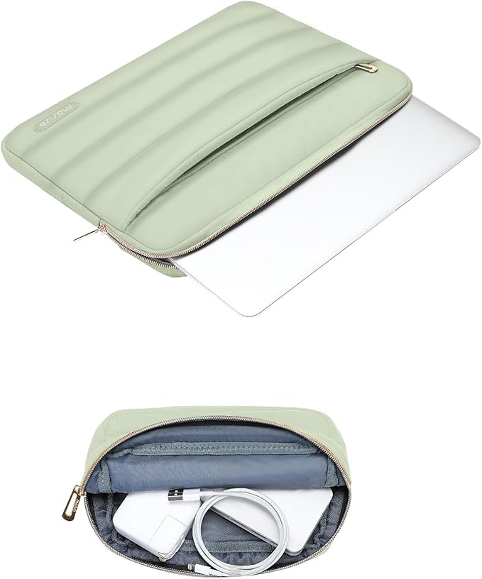 MOSISO 15-15.6 inch Laptop Case, 16 inch Puffy Laptop Sleeve Compatible with MacBook Pro 16, HP Dell ASUS Acer Toshiba Lenovo Notebook Computer, Polyester Horizontal Bag with Small Case, Sage Green