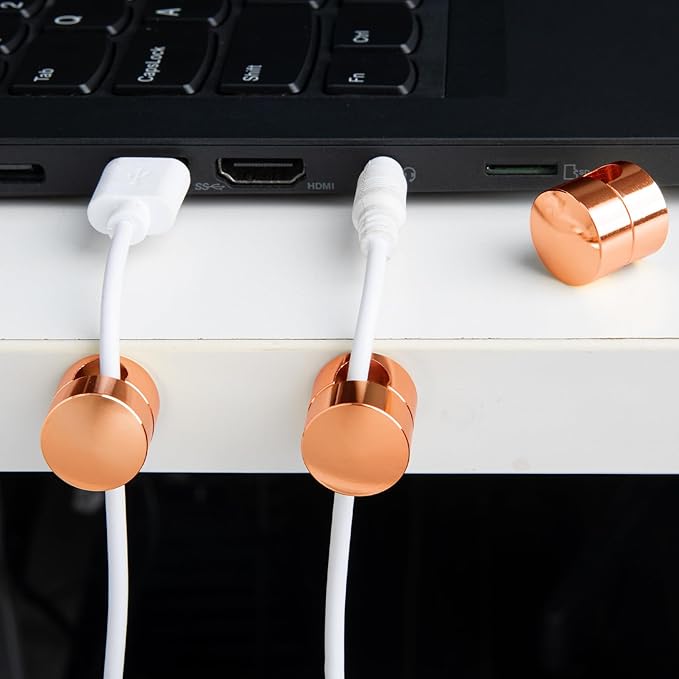 3 Sets Charger Holders for Cords, Rose Gold Color Adjustable Cable Anchor Holders, Adhesive Metal Cord Clips, Cable Management Wire Organizers for Desk, Office, Nightstand